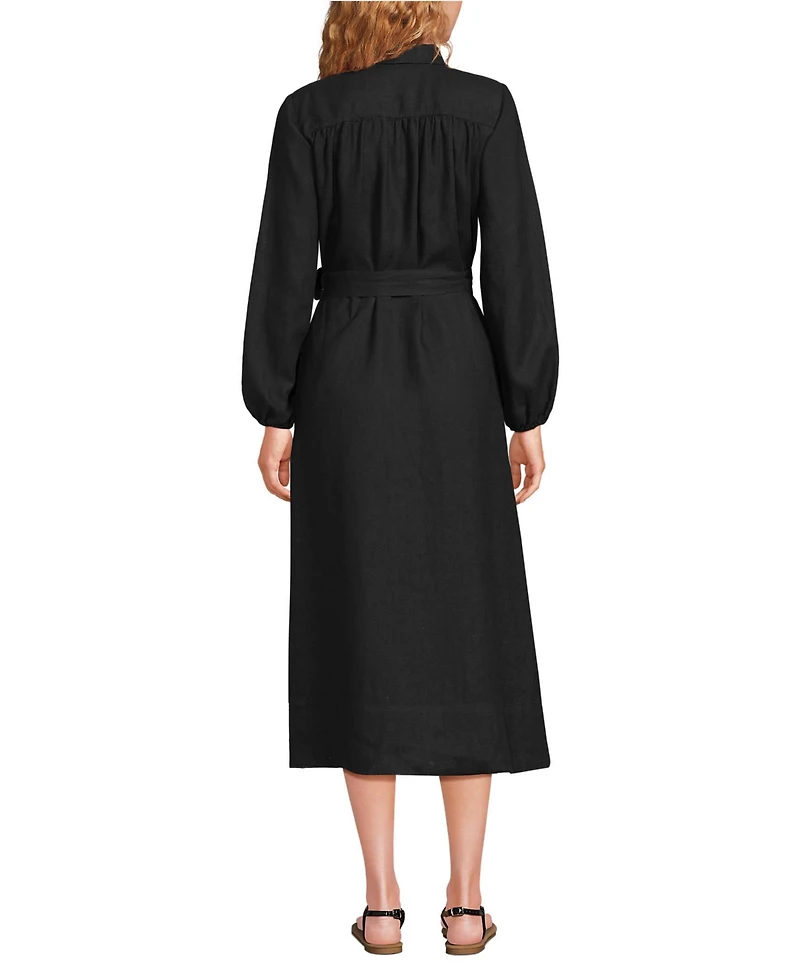 Lands' End Women's Linen Long Sleeve Midi Shirt Dress