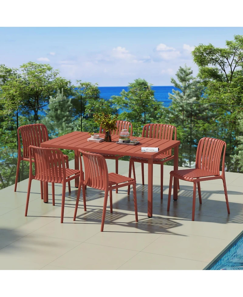 7-Piece Outdoor Patio Dining Table Set With Stackable Chairs