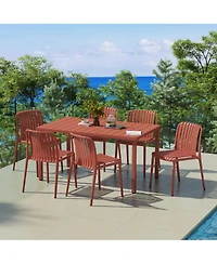 7-Piece Outdoor Patio Dining Table Set With Stackable Chairs