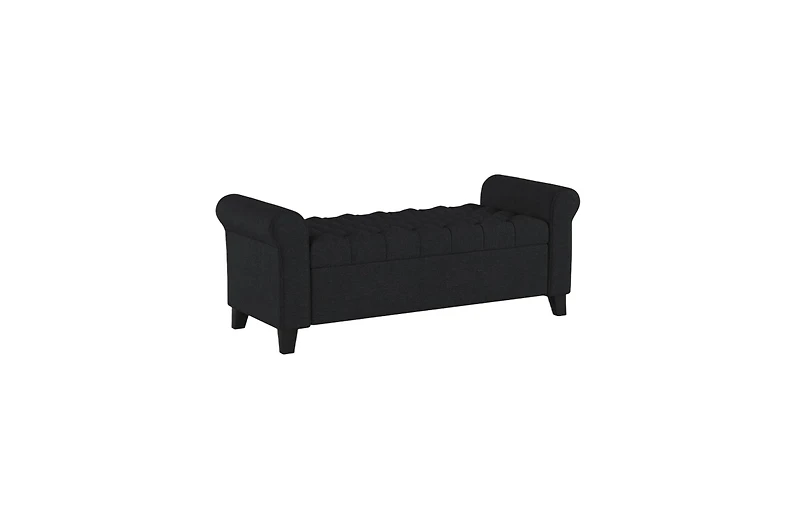 Tufted Storage Ottoman Bench with Rolled Arms, Button-Tufted Diamond Stitching, Soft-Close Hinges, and Versatile Design for Seating and Storage-The Po