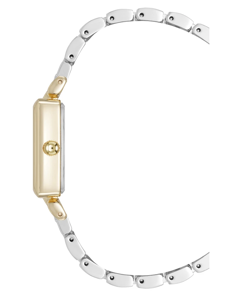 Anne Klein Women's Quartz Rectangular Roman Numeral Two-Tone Metal Alloy and Light Blue Dial Watch, 23mm
