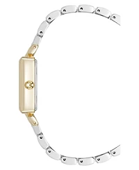 Anne Klein Women's Quartz Rectangular Roman Numeral Two-Tone Metal Alloy and Light Blue Dial Watch, 23mm