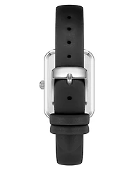 Anne Klein Women's Quartz Rectangular Black Polyurethane Leather and Silver-Tone Metal Alloy Watch, 23mm