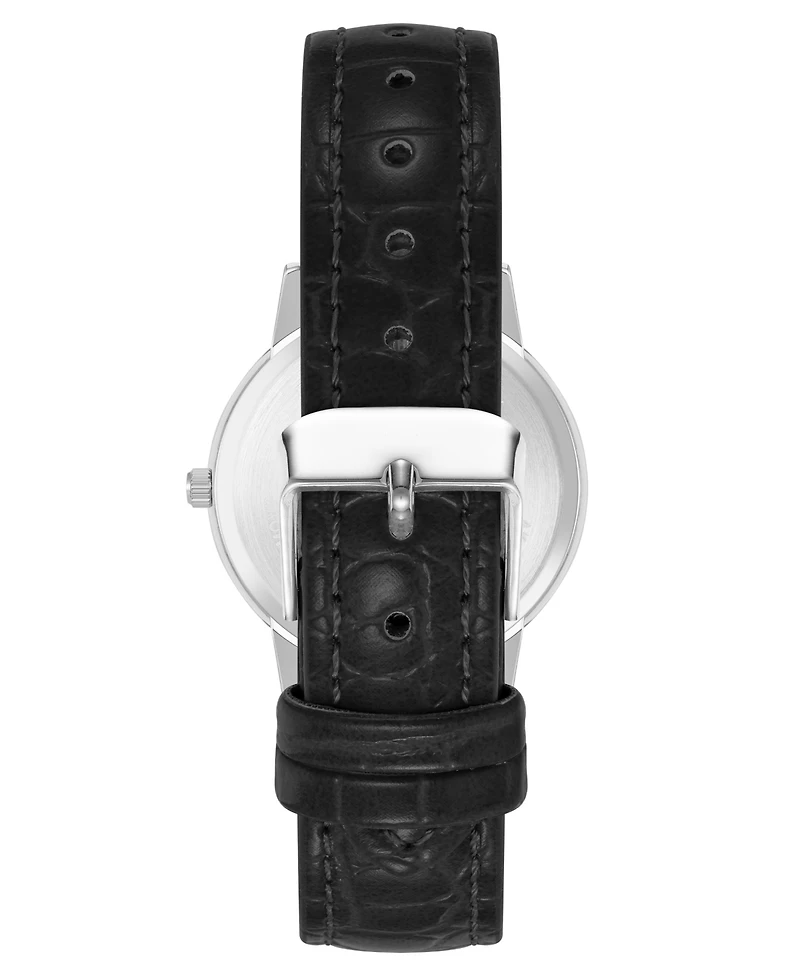 Anne Klein Women's Quartz Casual Black Polyurethane Leather and Silver-Tone Metal Alloy Boyfriend Watch, 34mm