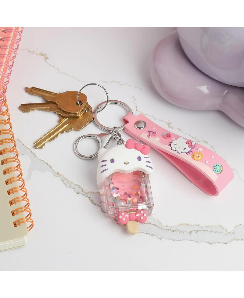 Hello Kitty Ice Cream Keychain with Glitter Charm and Pink Strap