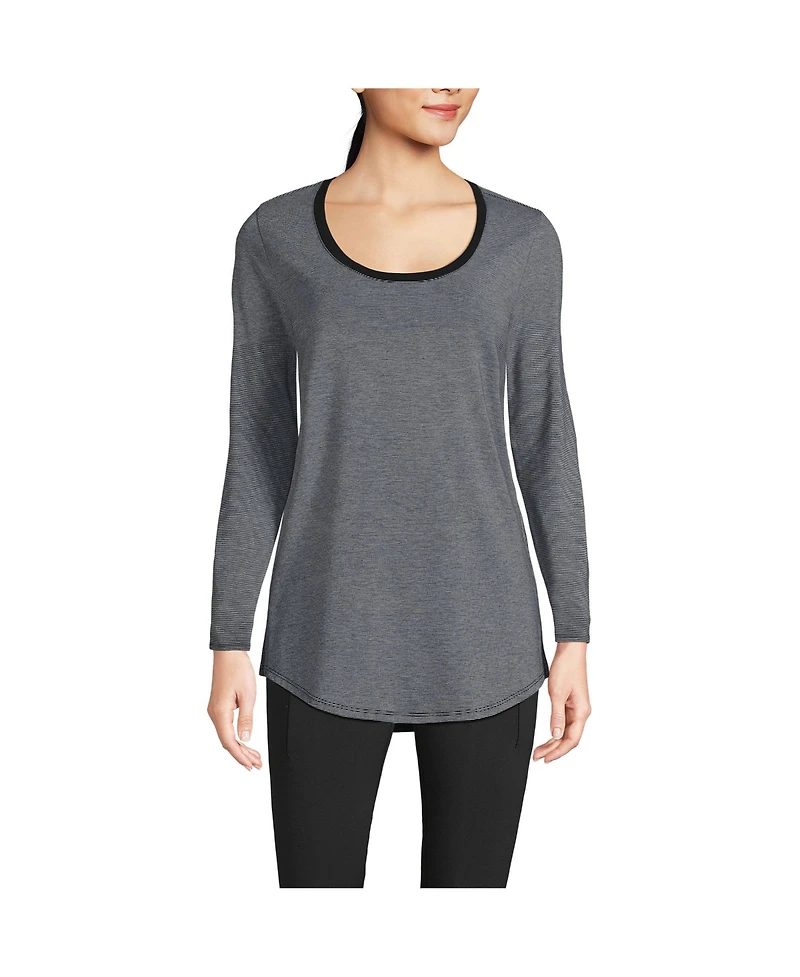 Lands' End Women's Long Sleeve Power Performance Scoop Neck Curved Hem Tunic Tee
