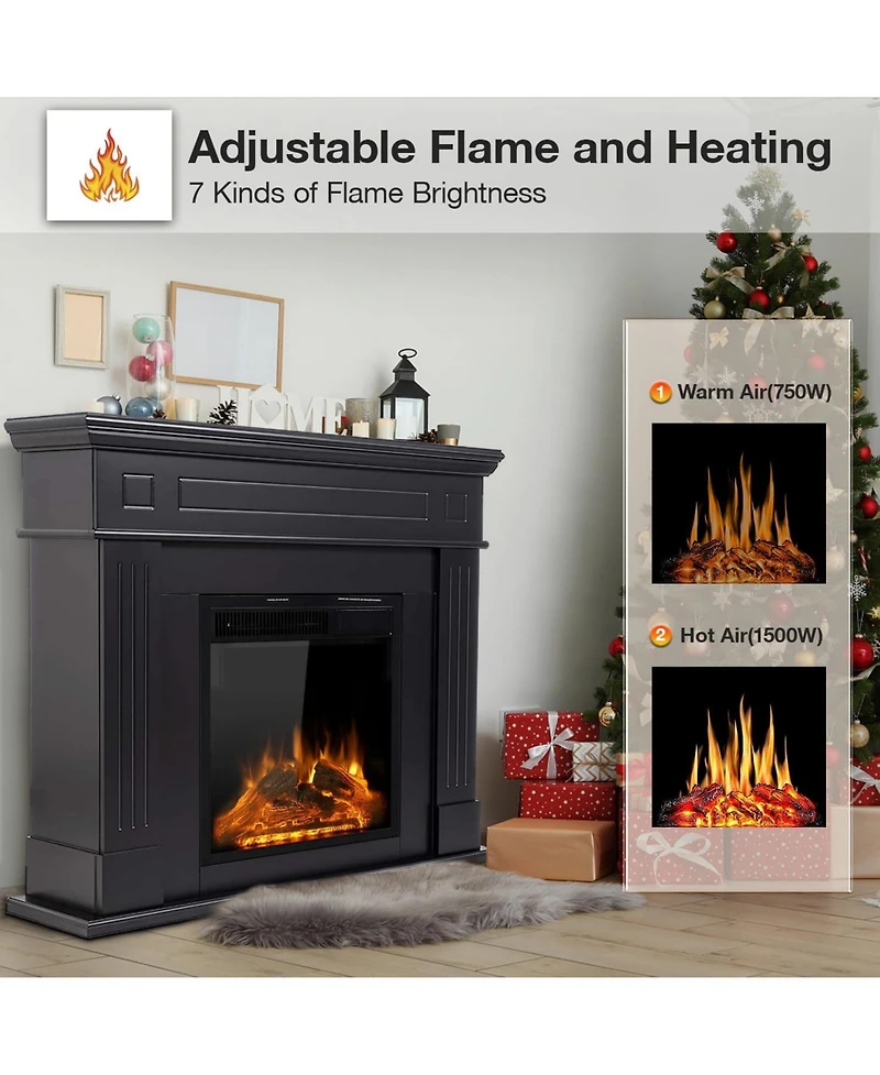 Cowsar 44" Electric Fireplace with Mantel, Free-Standing Heater with Wooden Surround and Log Effect, Remote Control, 750-1500W
