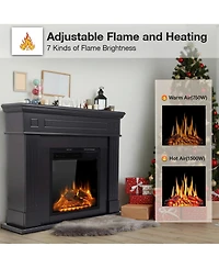 Cowsar 44" Electric Fireplace with Mantel, Free-Standing Heater with Wooden Surround and Log Effect, Remote Control, 750-1500W