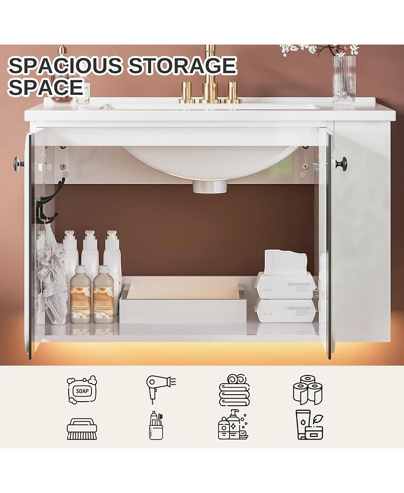 30" Bathroom Vanity with Sink, Floating Bathroom Sink Cabinet