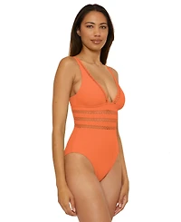 Becca Women's Modern Edge Ribbed One-Piece Swimsuit
