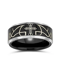 Bling Jewelry Laser Etched Catholic Religious Black Christ Thorn Cross Titanium Band Ring Comfort Fit