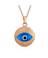 Bling Jewelry Turkish Spiritual Protection Amulet Charm Round Circle Moving Floating Evil Eye Pendant Necklace Rose Gold Plated .925 Sterling Silver