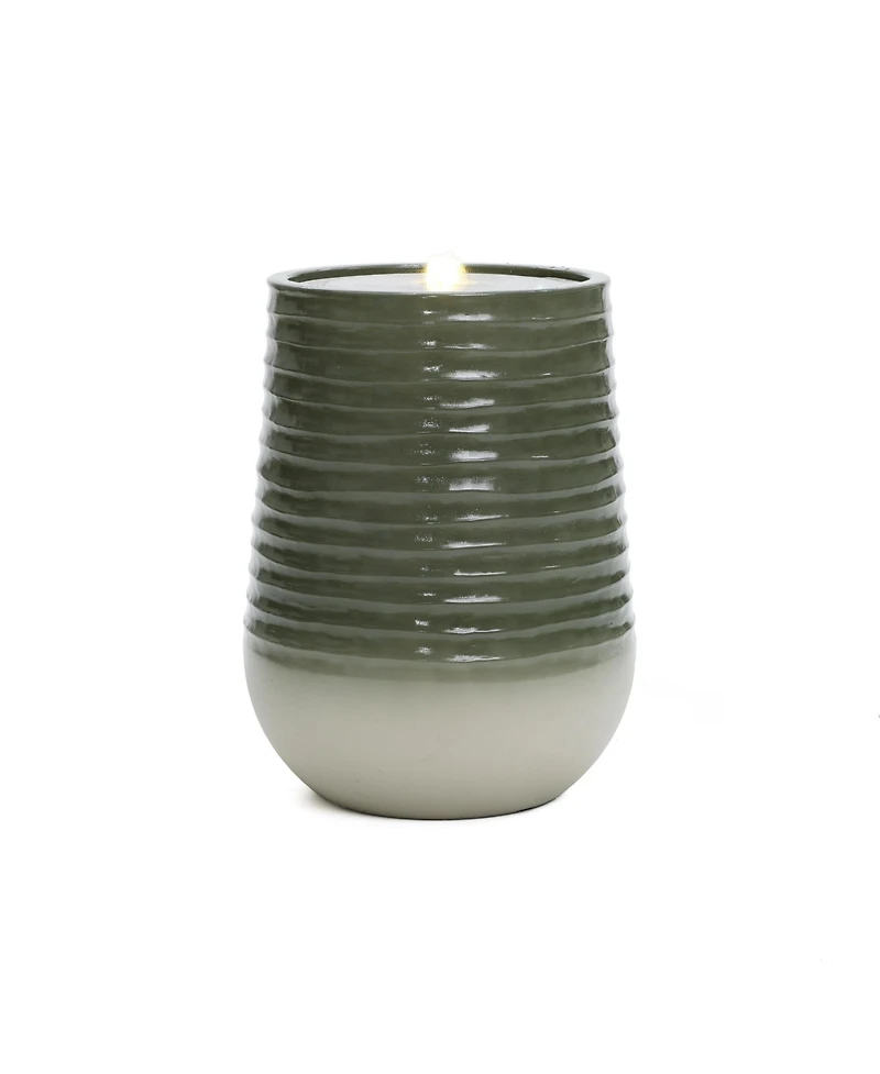 LuxenHome Emerald Ribbed Top with Ivory Bottom 19.88" Tall Resin Fountain with Lights