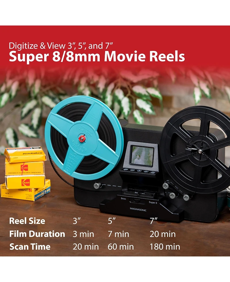 Magnasonic All-in-One Super 8/8mm Film Scanner, Converts Film into Digital Video, Scans 3", 5" and 7" Super 8/8mm Film Reels with Bonus