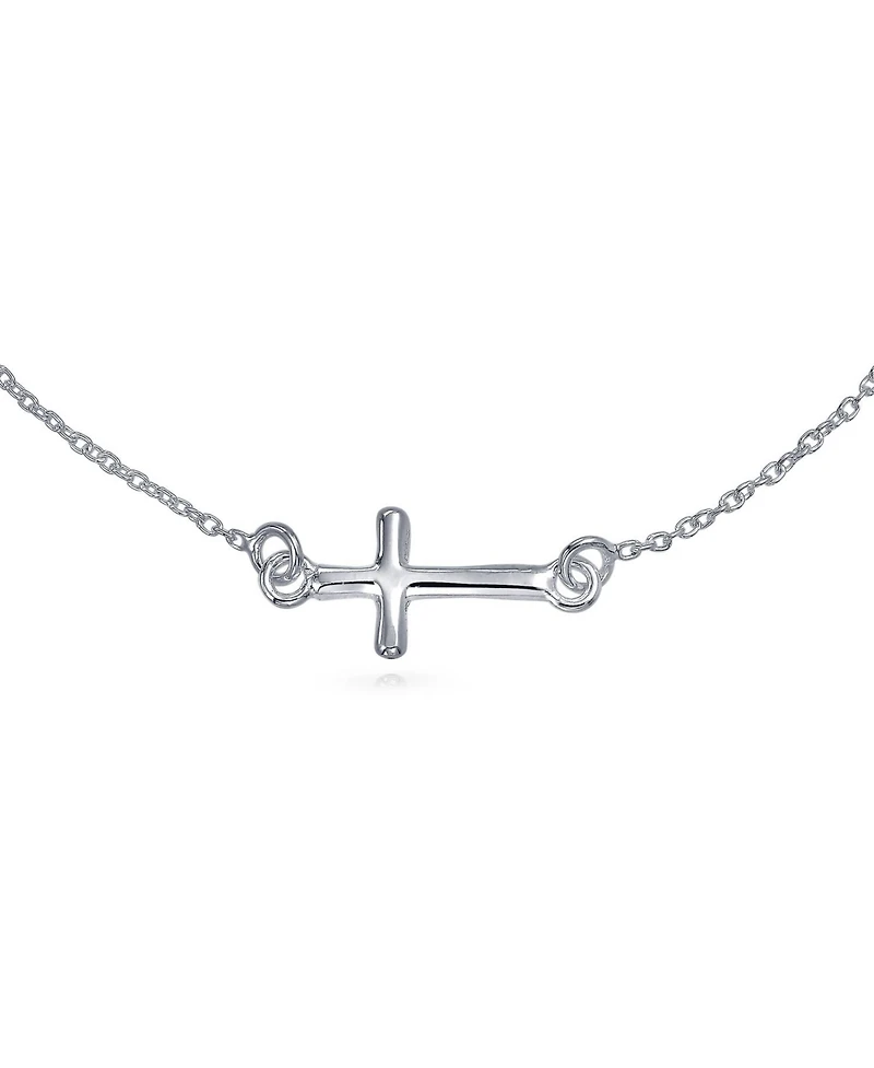 Bling Jewelry Religious Spiritual Minimalist Horizonal Tiny Sideways Cross Bracelets Communion Gift .925 Sterling Silver 7-8 Inch Adjustable