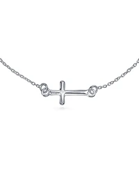 Bling Jewelry Religious Spiritual Minimalist Horizonal Tiny Sideways Cross Bracelets Communion Gift .925 Sterling Silver 7-8 Inch Adjustable