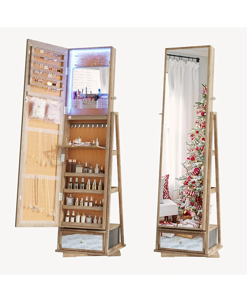 Vlsrka Jewelry freestanding storage mirror cabinet with shelves, built-in lights, and rotating feature.