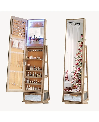 Vlsrka Jewelry freestanding storage mirror cabinet with shelves, built-in lights, and rotating feature.