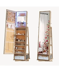 Vlsrka Jewelry freestanding storage mirror cabinet with shelves, built-in lights, and rotating feature.