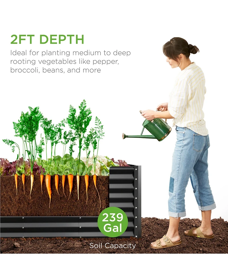 Best Choice Products 8x2x2ft Outdoor Metal Raised Garden Bed, Planter Box for Vegetables, Flowers