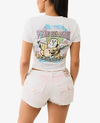 True Religion Women's Short Sleeve Crystal Buddha Baby T-Shirt