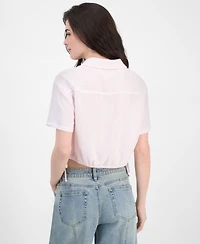 Ultra Flirt Juniors' Cropped Stripe Side-Tie Blouse