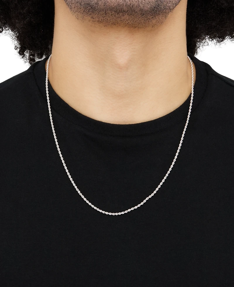 Italian Gold Polished Glitter Rope Link 22" Chain Necklace in 14k White Gold