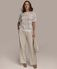 Donna Karan New York Women's Short-Sleeve Crochet Top