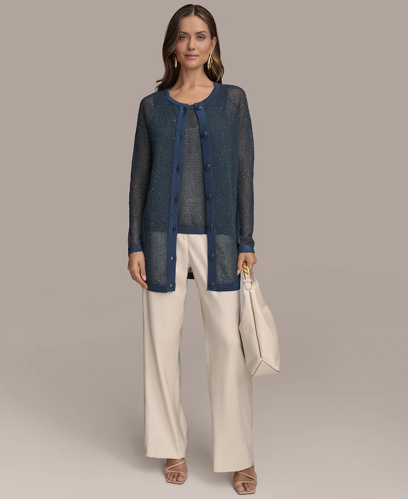 Donna Karan New York Women's Sequin Embellished Long Cardigan