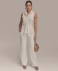 Donna Karan New York Women's Sleeveless Tie-Front Collared Shirt