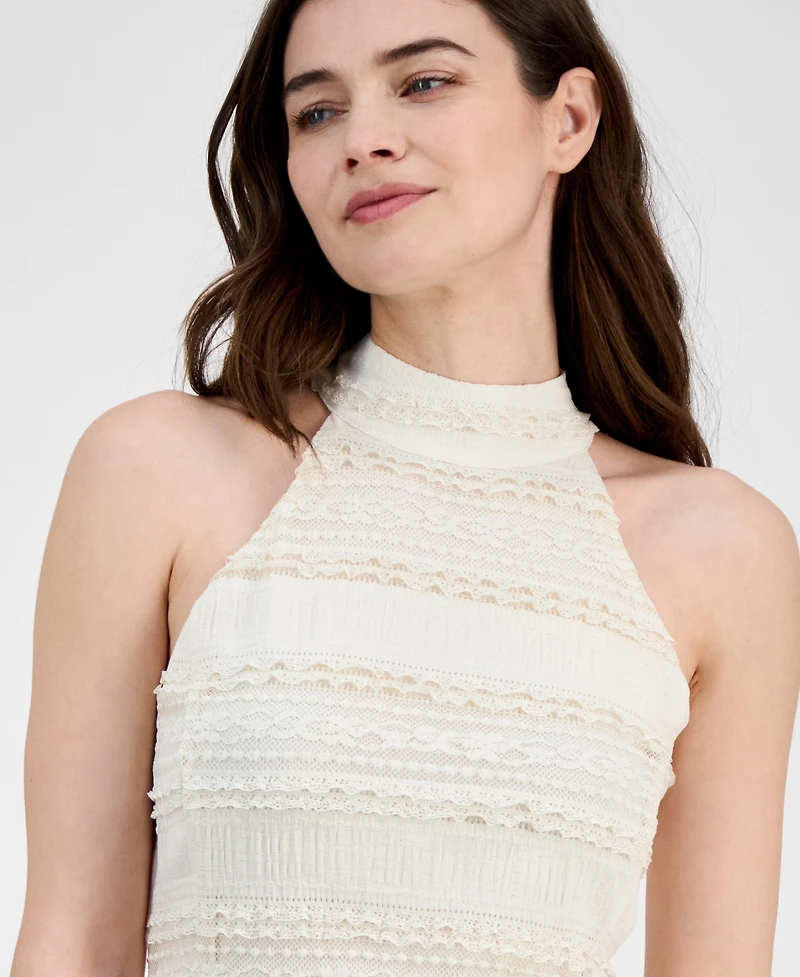 Anne Klein Women's Lace Knit Mock Neck Halter Dress