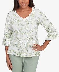 Alfred Dunner Women's Santa Fe Embroidered Floral Vines Cotton Top