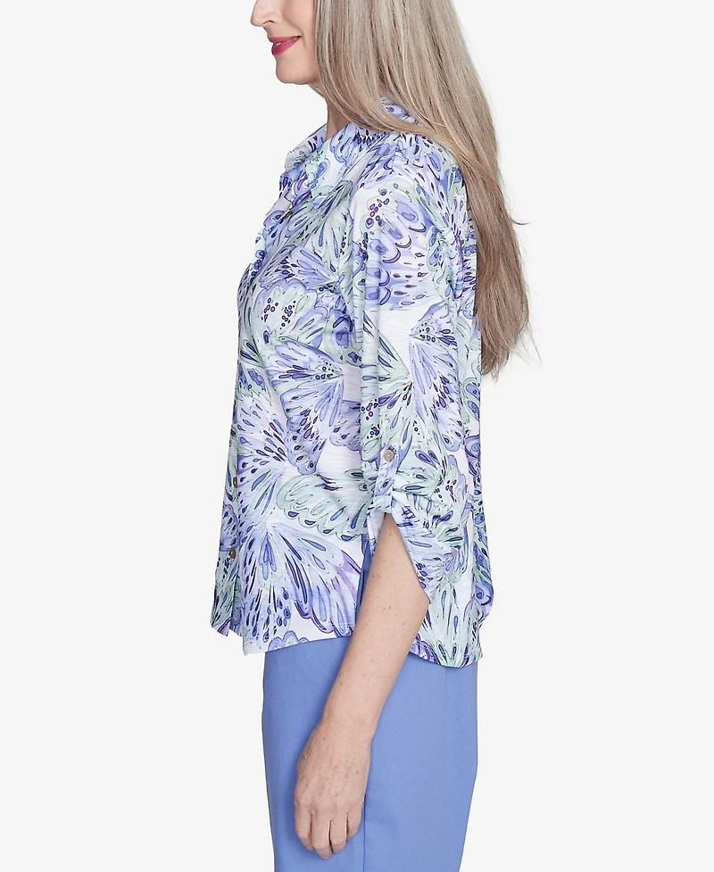 Alfred Dunner Women's Santa Fe Abstract Butterfly Button Front Top