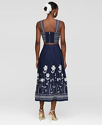 Avec Les Filles Women's Cotton Embroidered Square-Neck Tank Top