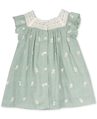 Rare Editions Baby Girls Eyelet Crochet-Trim Dress