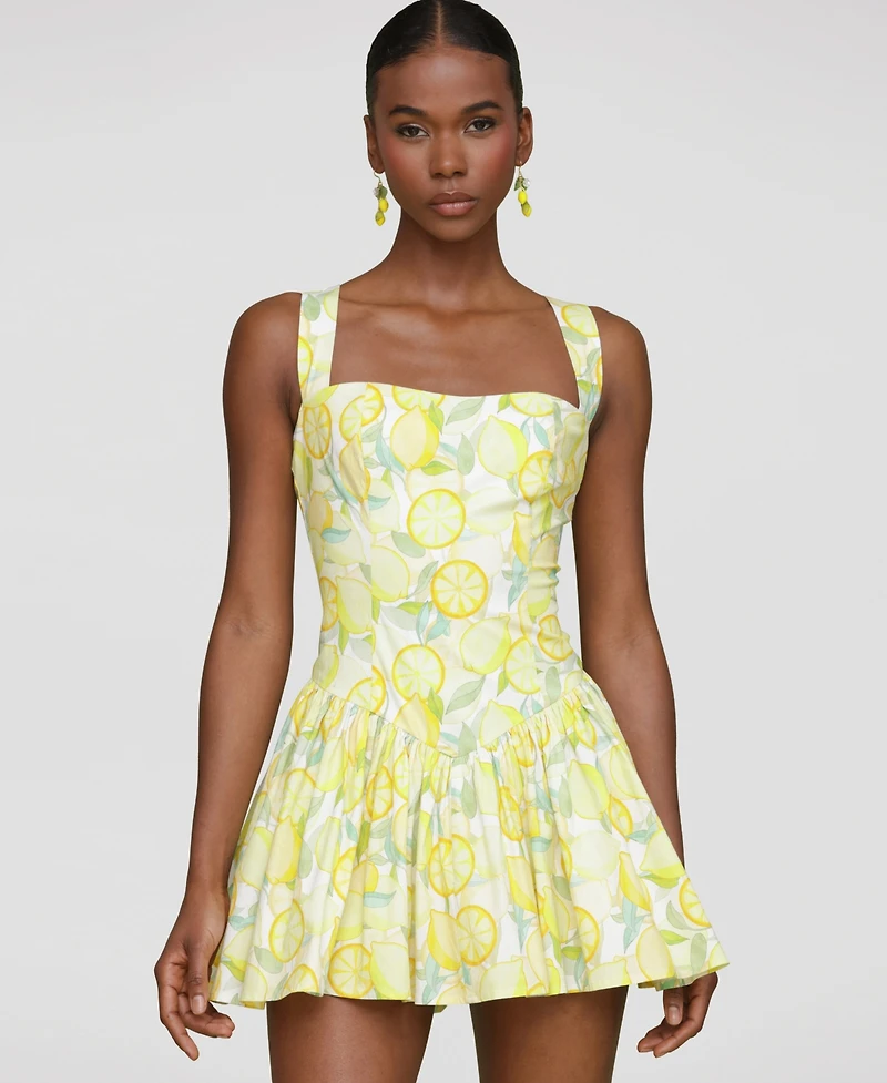 Avec Les Filles Women's Printed Drop-Waist Flounce Romper Dress