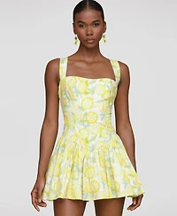 Avec Les Filles Women's Printed Drop-Waist Flounce Romper Dress