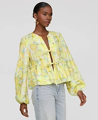 Avec Les Filles Women's Printed Tie-Front Balloon-Sleeve Blouse