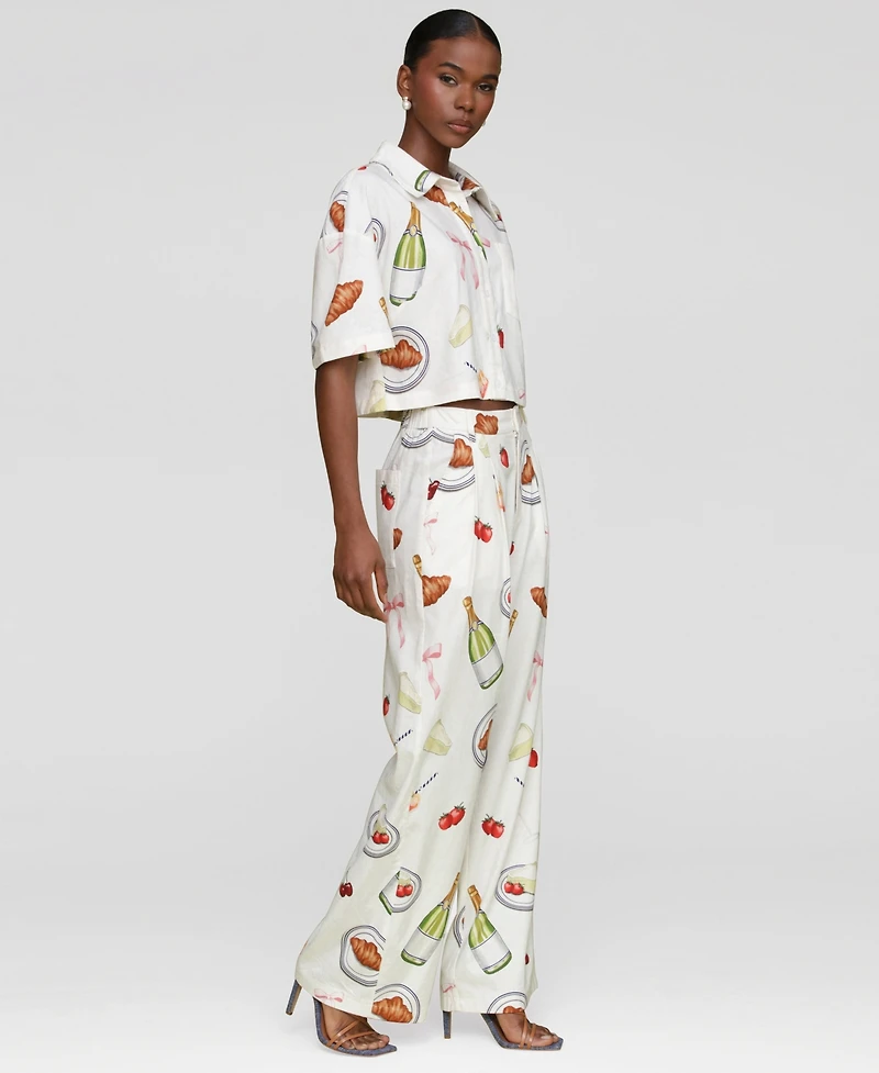 Avec Les Filles Women's Printed High-Rise Wide-Leg Pants