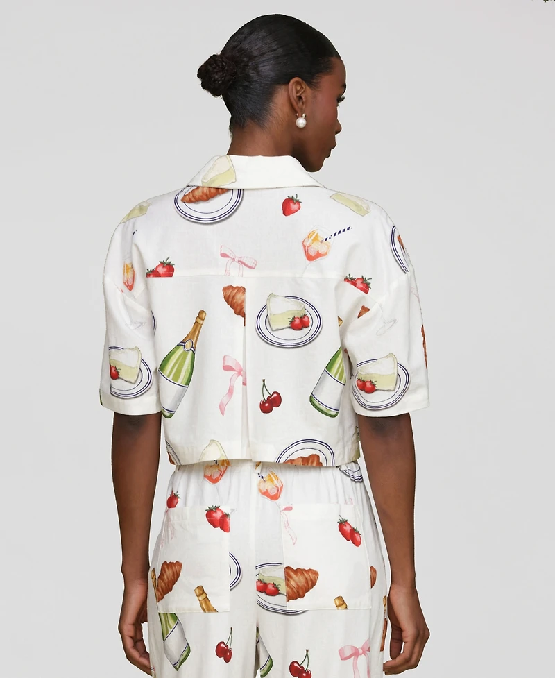 Avec Les Filles Women's Printed Button-Front Camp Shirt