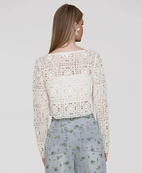 Avec Les Filles Women's Cotton Crochet Tie-Front Cardigan