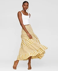 Avec Les Filles Women's Cotton Check Tiered Smocked-Waist Maxi Skirt