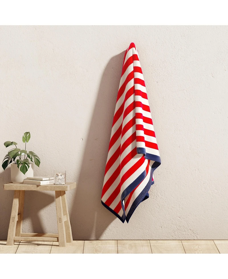 Linery & Co. Oversized Cotton Stripe Border Beach Towel
