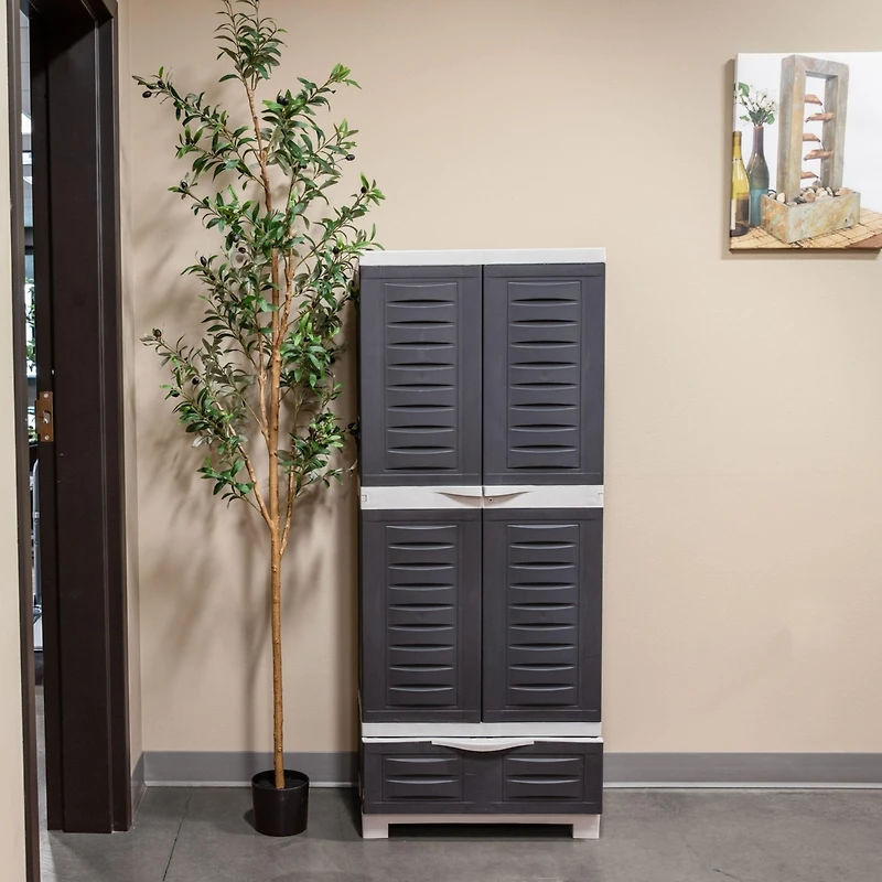 Versatile Storage Cabinet with 3 Adjustable Shelves and Lockable Doors - Charcoal w/ Gray Trim - 57.5"