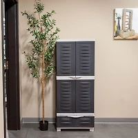 Versatile Storage Cabinet with 3 Adjustable Shelves and Lockable Doors - Charcoal w/ Gray Trim - 57.5"