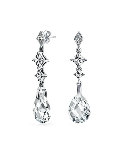 Bling Jewelry Briolette Faceted Teardrop Pear Shape Cubic Zirconia Cz Chandelier Earrings Sterling Silver
