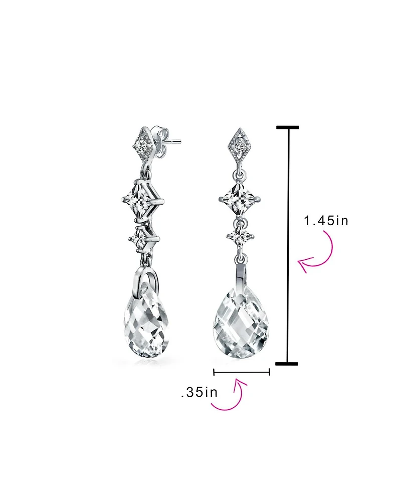Bling Jewelry Briolette Faceted Teardrop Pear Shape Cubic Zirconia Cz Chandelier Earrings Sterling Silver