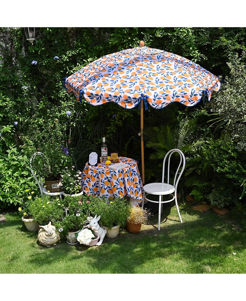 LAGarden Our Beach Portable Umbrella for Sand Beech Wood Pole Carry Bag with Printed Lemon Tree Cute Garden Parasol