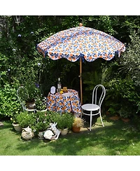 LAGarden Our Beach Portable Umbrella for Sand Beech Wood Pole Carry Bag with Printed Lemon Tree Cute Garden Parasol