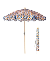LAGarden Our Beach Portable Umbrella for Sand Beech Wood Pole Carry Bag with Printed Lemon Tree Cute Garden Parasol